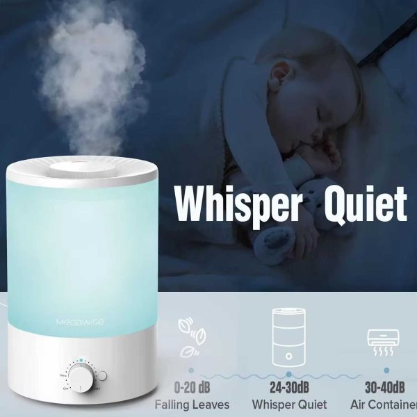 Humidifiers for Bedroom Large Room, 2.5L Cool Mist Humidifier with Essential Oil Diffuser, Top Fill Humidifier for Baby, Home, Plant, Ultrasonic Humidification for whole house, Auto Shut-Off, (White) - 图片 2
