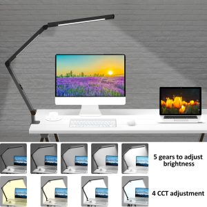 带夹具的 LED 台灯，带双光源和可调节摆臂的建筑师台灯，夹式护眼灯 4 种 CCT 模式和 5 级亮度