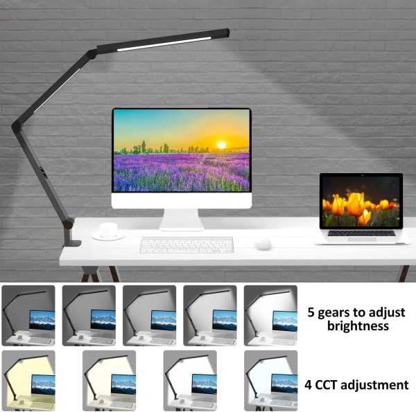 LED Desk Lamp with Clamp, Architect Desk Lamp with Dual Light and Adjustable Swing Arm, Clip-on Eye-Care 4 CCT Modes & 5 Brightness Levels - 图片 3