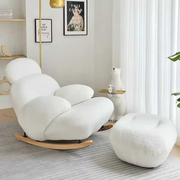 Light luxury Lazy Recliner Sofa Hotel Living Room Leisure Rocking Chair White Modern Single Couch With Stool - 图片 7