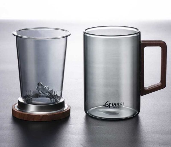 Office Tea Infuser Glass Cup with Walnut Wood Handle and Wooden Lid - 图片 6