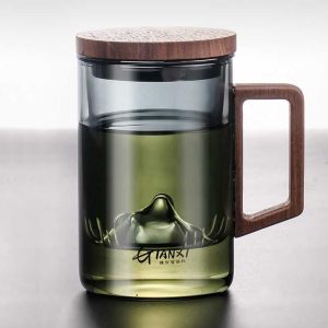 带胡桃木手柄和木盖的 Office Tea Infuser 玻璃杯