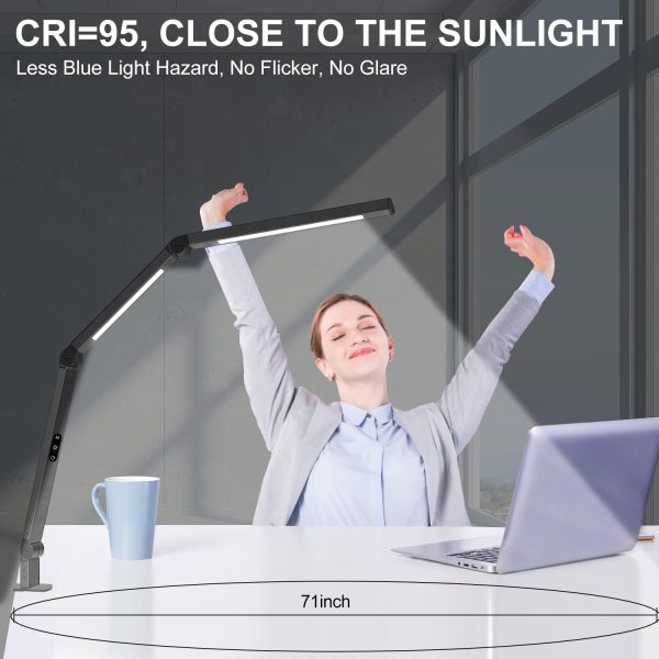 LED Desk Lamp with Clamp, Architect Desk Lamp with Dual Light and Adjustable Swing Arm, Clip-on Eye-Care 4 CCT Modes & 5 Brightness Levels - 图片 2