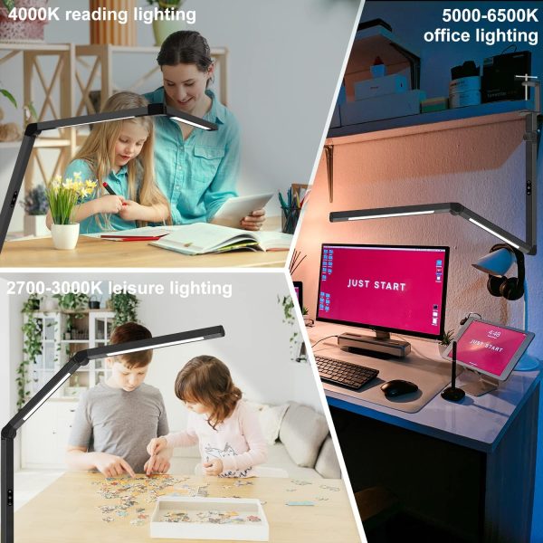 LED Desk Lamp with Clamp, Architect Desk Lamp with Dual Light and Adjustable Swing Arm, Clip-on Eye-Care 4 CCT Modes & 5 Brightness Levels - 图片 4