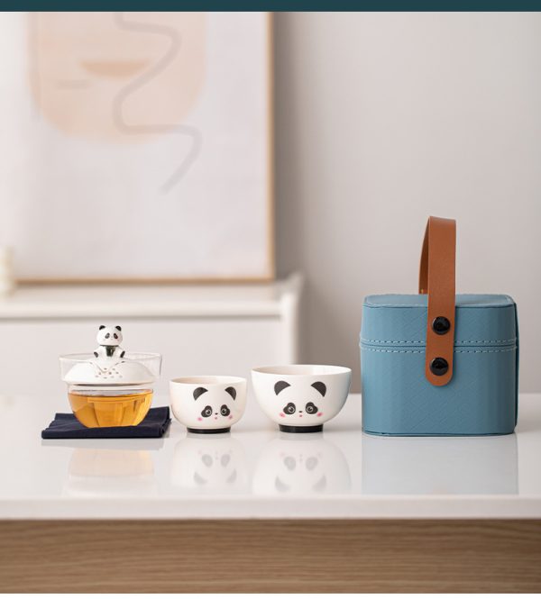 Trendy Panda Portable Teapot Set with 2 Teacups- Comes with Leather Carrying Case - 图片 3