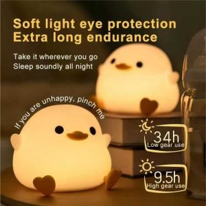 DoDo 鸭子小夜灯，可爱的鸭子灯，硅胶可调光婴儿床头小夜灯，可充电 LED 床头灯，带 20 分钟定时器和轻触式控制 婴儿 女童 妇女 卧室 客厅