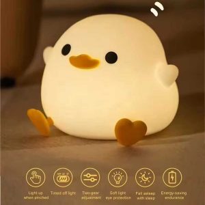 DoDo 鸭子小夜灯，可爱的鸭子灯，硅胶可调光婴儿床头小夜灯，可充电 LED 床头灯，带 20 分钟定时器和轻触式控制 婴儿 女童 妇女 卧室 客厅