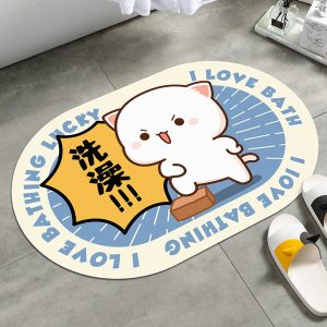 Trendy Peach Cat Diatomaceous Earth Bath Mat for Bathroom, Water Absorbent, Non-Slip, and Anti-Bacterial Floor Mat 50*80cm