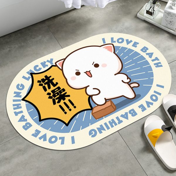 Trendy Peach Cat Diatomaceous Earth Bath Mat for Bathroom, Water Absorbent, Non-Slip, and Anti-Bacterial Floor Mat 50*80cm - 图片 5