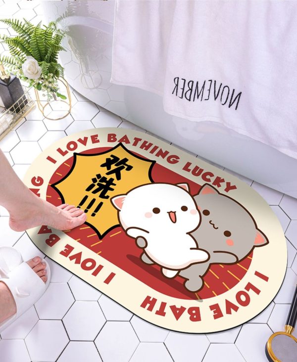 Trendy Peach Cat Diatomaceous Earth Bath Mat for Bathroom, Water Absorbent, Non-Slip, and Anti-Bacterial Floor Mat 50*80cm - 图片 7