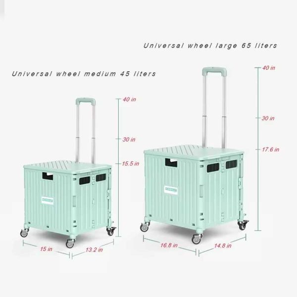 Foldable Utility Cart Rolling Crate Handcart 110lbs Large Capacity Shopping Cart with 360°Rotate Noiseless Wheels & Telescoping Handle for Transports Groceries Office School Use(Black) - 图片 8