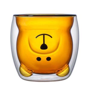 Bear Cute Mugs Kawaii Double Wall Glass Coffee Tea Mill Yogurt Cup Funny