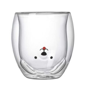Bear Cute Mugs Kawaii Double Wall Glass Coffee Tea Mill Yogurt Cup Funny