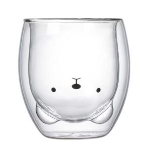 Bear Cute Mugs Kawaii Double Wall Glass Coffee Tea Mill Yogurt Cup Funny