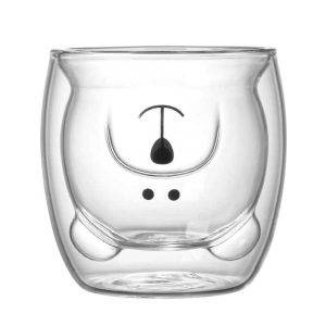 Bear Cute Mugs Kawaii Double Wall Glass Coffee Tea Mill Yogurt Cup Funny