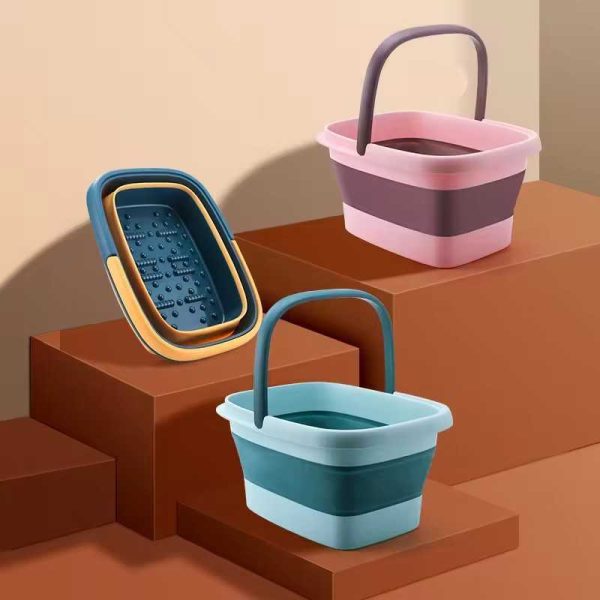 Collapsible Foot Bath Basin Soaker Tub with Handle for Foot Spa, Foldable Plastic Foot Spa Pedicure Foot Soak Inflatable Bucket Tools for Washing