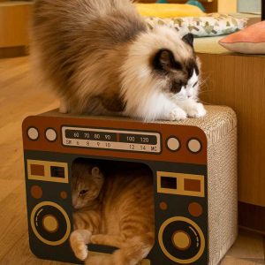 收音机形状猫抓板猫窝，耐用猫抓板玩具，室内猫用猫床，猫窝