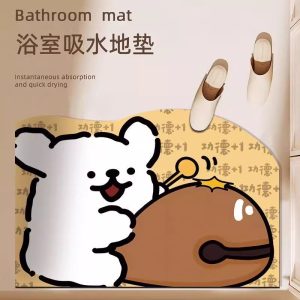 Cute Line Puppy 吸水浴室垫 - 瞬干、防滑、方便收纳 60x90cm - 多种设计可供选择