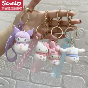 Officially Licensed Sanrio Characters Cute Snowman Keychain Series - Kuromi, Cinnamoroll, My Melody, Pompompurin, and Hello Kitty Bag Charms