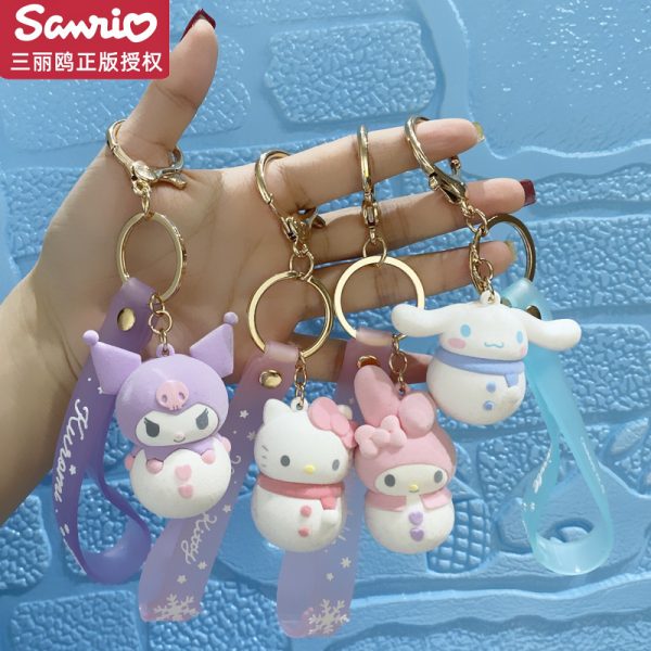 Officially Licensed Sanrio Characters Cute Snowman Keychain Series - Kuromi, Cinnamoroll, My Melody, Pompompurin, and Hello Kitty Bag Charms