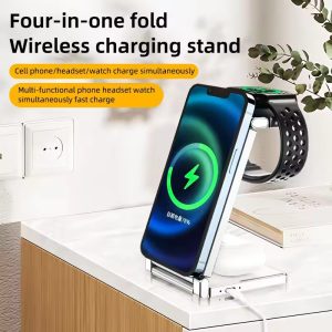 多功能 4 合 1 磁性无线充电器，适用于多种设备 - 手机、耳机和智能手表，支持同时为多种设备充电