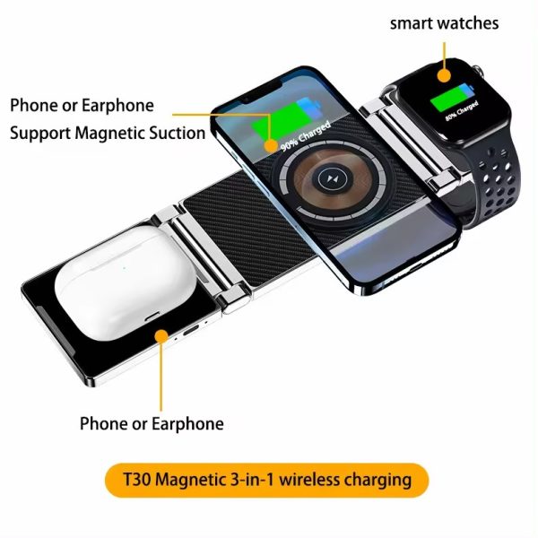 Multifunctional 4-in-1 Magnetic Wireless Charger for Multiple Devices - Phones, Earphones, and Smartwatches, Supports Simultaneous Charging of Multiple Devices - 图片 4