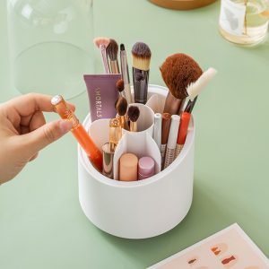 360° Rotating Makeup Brush Organizer with Dustproof Cover