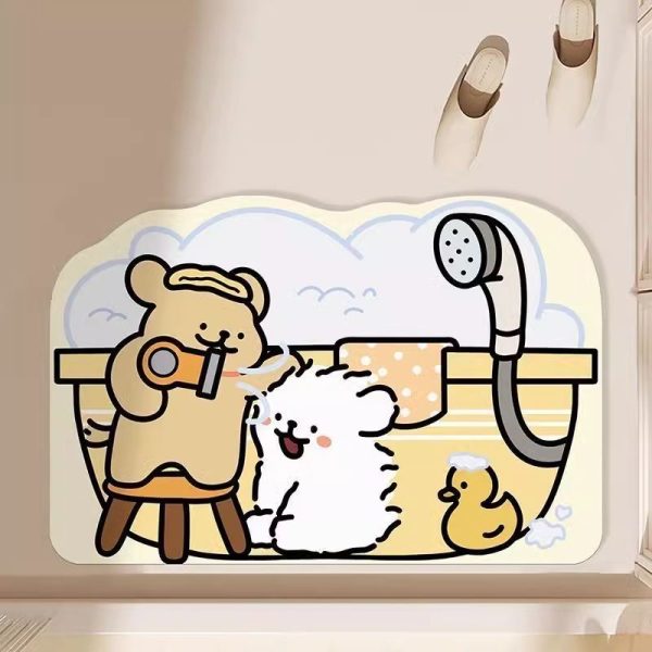 Cute Line Puppy Absorbent Bathroom Mat - Instant Drying, Anti-Skid, and Convenient Storage 60x90cm - Multiple Design Available - 图片 5