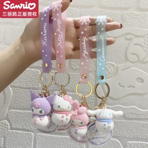 Officially Licensed Sanrio Characters Cute Snowman Keychain Series - Kuromi, Cinnamoroll, My Melody, Pompompurin, and Hello Kitty Bag Charms