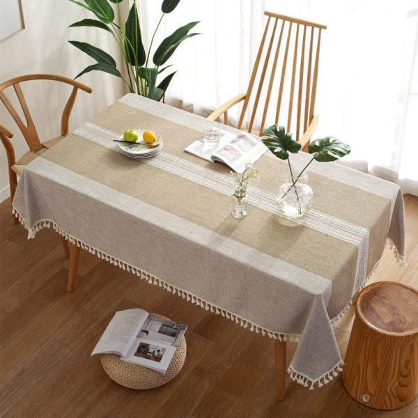 Tablecloth Cotton Linen Waterproof Tablecloths Burlap Table Cloths for Kitchen Dining, Coffee Lines Square, Different Sizes Available for All Tables