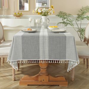 Tablecloth Cotton Linen Waterproof Tablecloths Burlap Table Cloths for Kitchen Dining, Coffee Lines Square, Different Sizes Available for All Tables