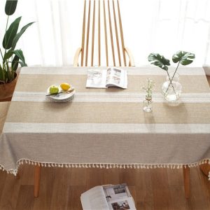 Tablecloth Cotton Linen Waterproof Tablecloths Burlap Table Cloths for Kitchen Dining, Coffee Lines Square, Different Sizes Available for All Tables