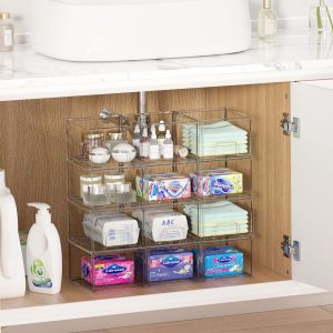 Premium Clear Plastic Stackable Drawer Organizer, Makeup Organizers and Storage for Eyeshadow Palettes, Cosmetics, Beauty Supplies, Ideal for Vanity, Desk, Office, Bathroom Organization - Pack of 3