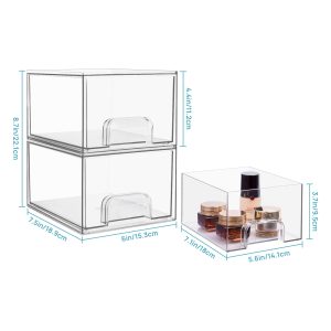 Premium Clear Plastic Stackable Drawer Organizer, Makeup Organizers and Storage for Eyeshadow Palettes, Cosmetics, Beauty Supplies, Ideal for Vanity, Desk, Office, Bathroom Organization - Pack of 3
