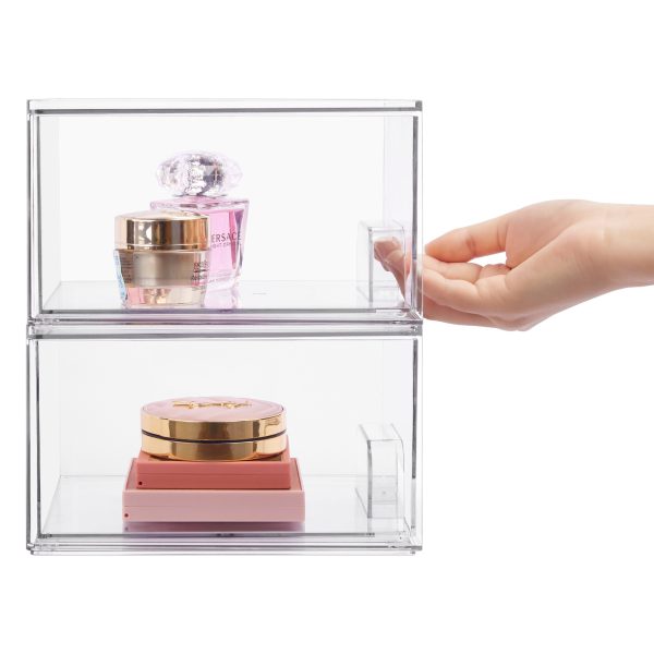 Premium Clear Plastic Stackable Drawer Organizer, Makeup Organizers and Storage for Eyeshadow Palettes, Cosmetics, Beauty Supplies, Ideal for Vanity, Desk, Office, Bathroom Organization - Pack of 3 - 图片 4