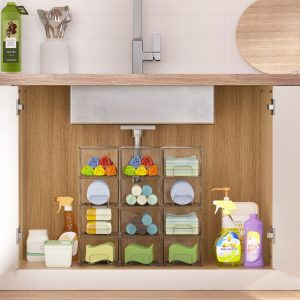 Premium Clear Plastic Stackable Drawer Organizer, Makeup Organizers and Storage for Eyeshadow Palettes, Cosmetics, Beauty Supplies, Ideal for Vanity, Desk, Office, Bathroom Organization - Pack of 3