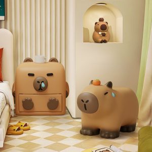 Premium Kapybara Bedside Cabinet/Coffee Table with Storage Drawers, Rounded Edges, and High-Quality Build for Kids and Adults