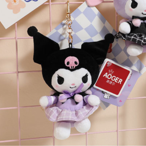 官方授权三丽鸥 Kuromi 毛绒钥匙扣 - JK ジェーケー 系列 黑色粉色 Kuromi（14 厘米）