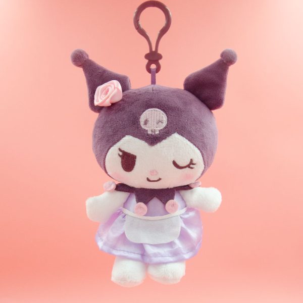 官方授权的 Sanrio Kuromi 毛绒钥匙扣 - 带玫瑰的紫色 Kuromi