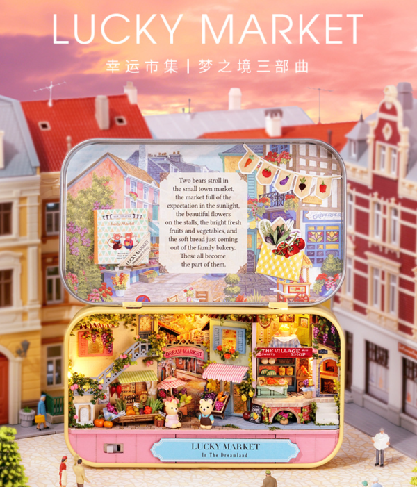 CuteRoom Dreamland Trilogy Tinplate Box Theatre - Sakura Blossoms & Lucky Market Box Theatre with LED Lights and Detailed Accessories - 图片 5