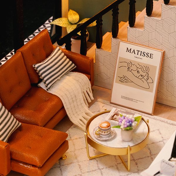 CuteRoom Handmade DIY Miniature Duplex Loft Dollhouse with LED Lights and Furniture - 24.5 x 20.5 x 15 cm - 图片 3