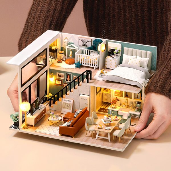 CuteRoom 手工 DIY 迷你复式阁楼娃娃屋（带 LED 灯和家具） - 24.5 x 20.5 x 15 厘米