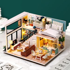 CuteRoom 手工 DIY 迷你复式阁楼娃娃屋（带 LED 灯和家具） - 24.5 x 20.5 x 15 厘米