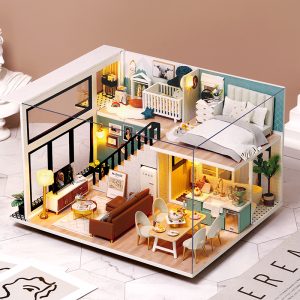 CuteRoom 手工 DIY 迷你复式阁楼娃娃屋（带 LED 灯和家具） - 24.5 x 20.5 x 15 厘米