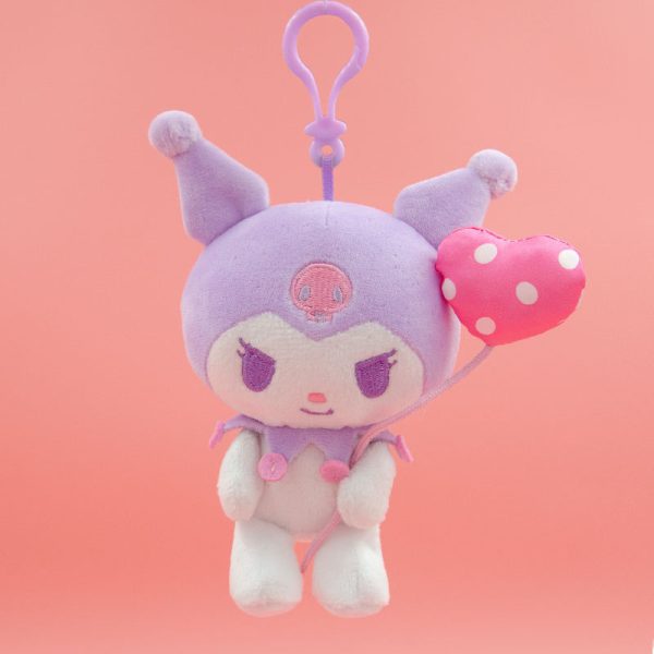 官方授权的 Sanrio Kuromi 毛绒钥匙扣 - Kuromi 与草莓气球