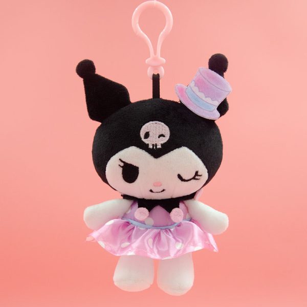 Porte-clés peluche Sanrio Kuromi sous licence officielle - Adorable chapeau rose Kuromi