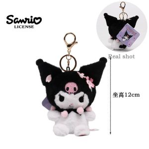 官方授权的 Sanrio Kuromi 毛绒钥匙扣 - 春之樱系列 Kuromi（14 厘米）
