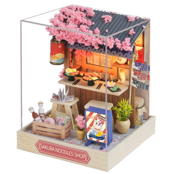 CuteRoom Sakura Noodle Shop Miniature House - Cozy Japanese Style Noodle Shop with LED Lights - 图片 2