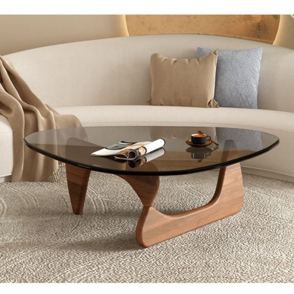 Modern Style Real Wood Coffee Table with Tempered Glass Top - High End Home Decor
