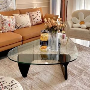 Modern Style Real Wood Coffee Table with Tempered Glass Top - High End Home Decor